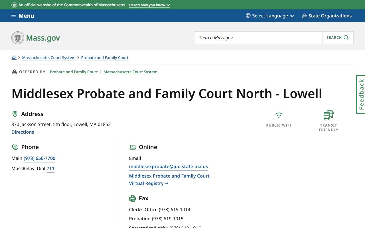 Lowell Middlesex North Probate and Family Court divorce records page