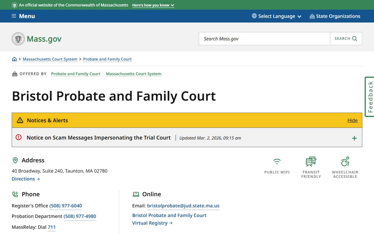 New Bedford Bristol County Probate and Family Court divorce records page