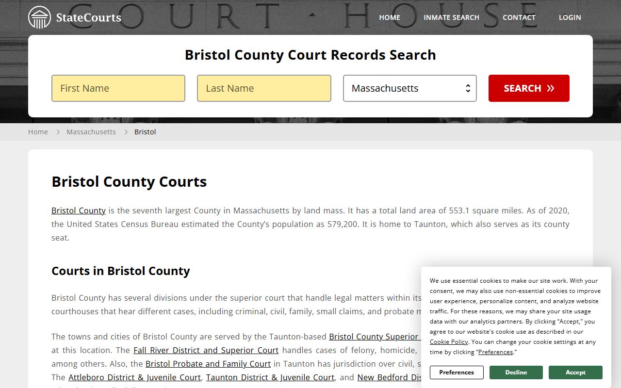 Bristol County courts information for divorce records