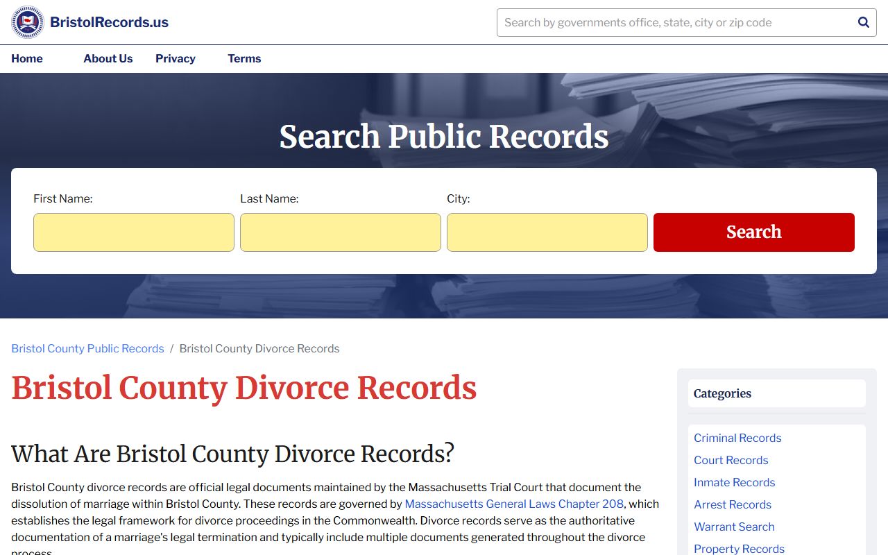 Bristol County divorce records information resource