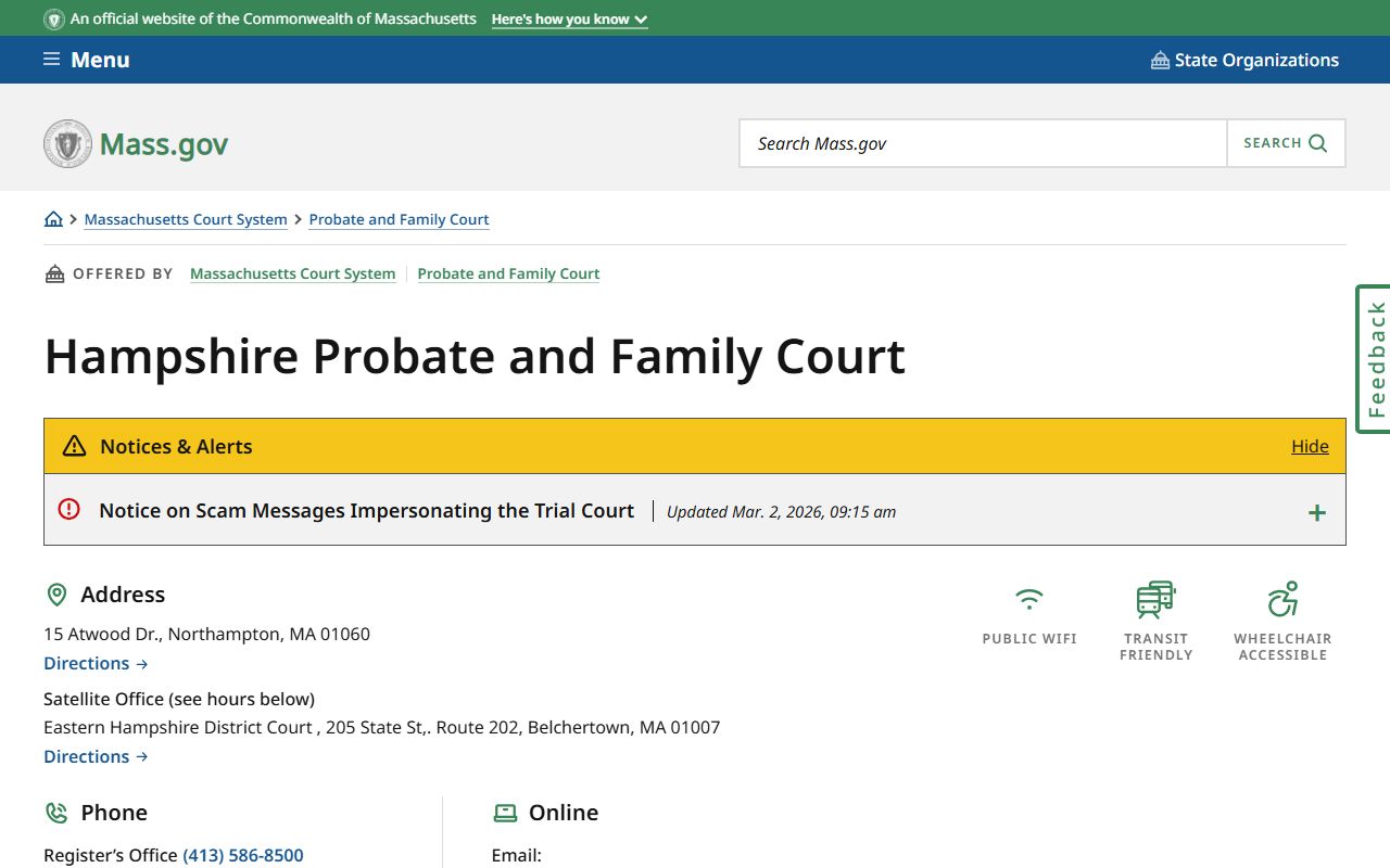 Hampshire County Probate and Family Court website for divorce records
