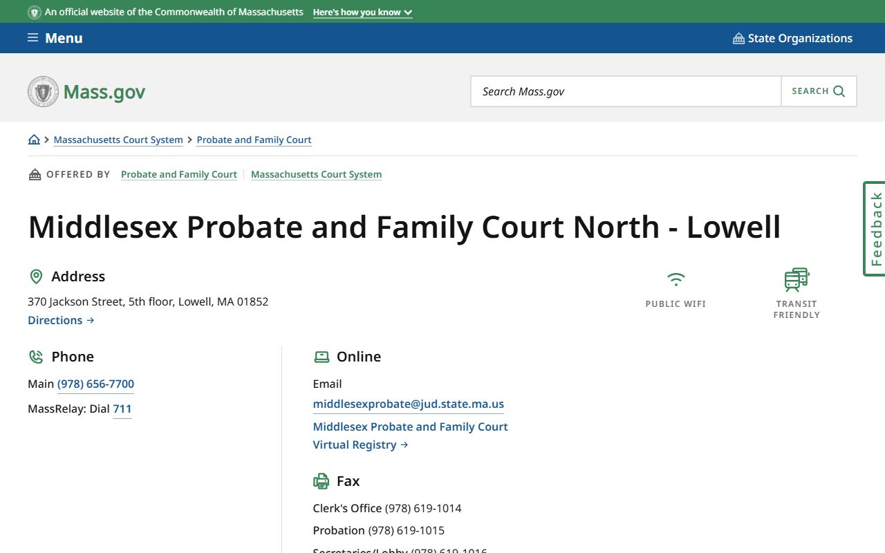 Middlesex County North Probate and Family Court in Lowell for divorce records