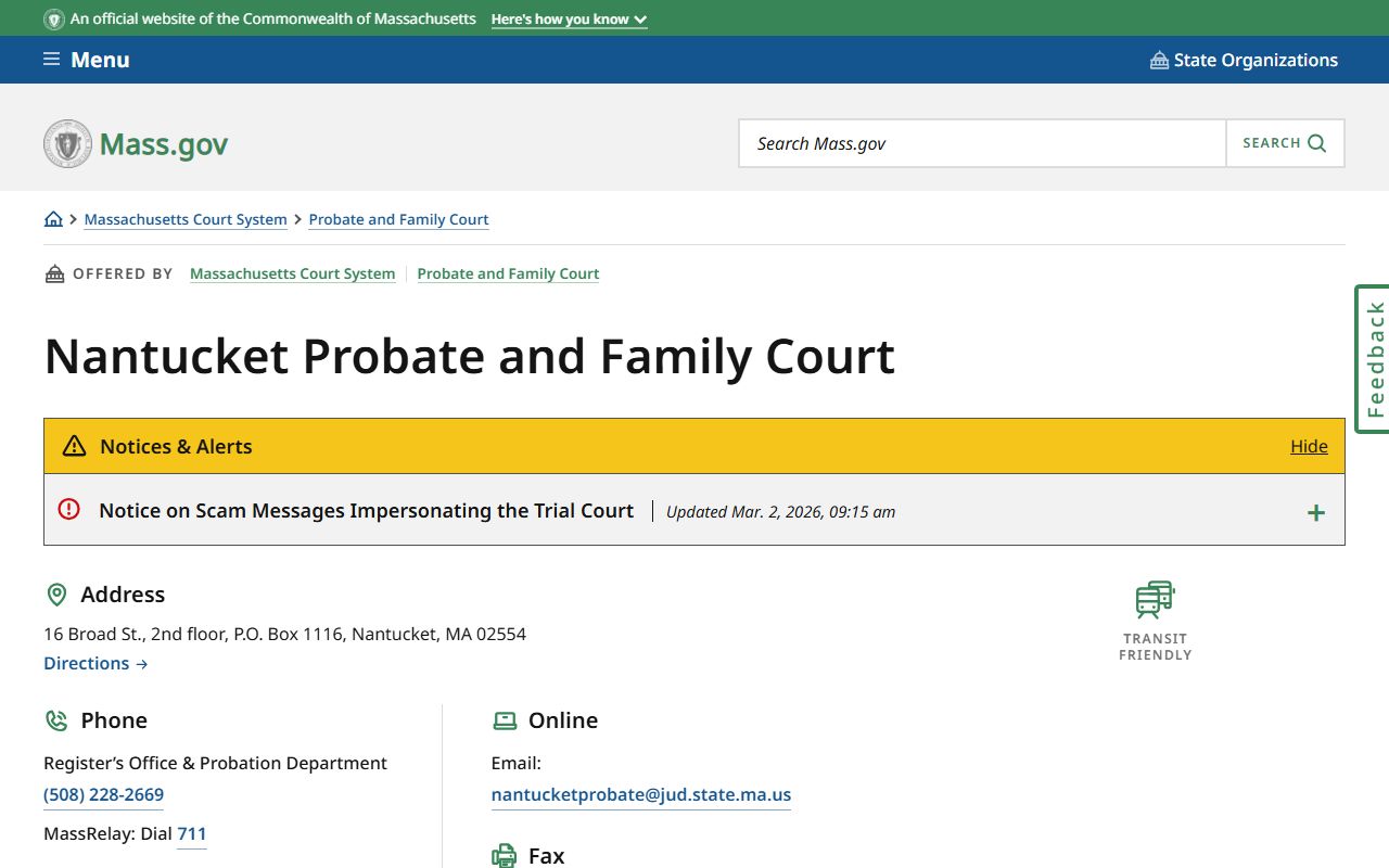Nantucket County Probate and Family Court website for divorce records
