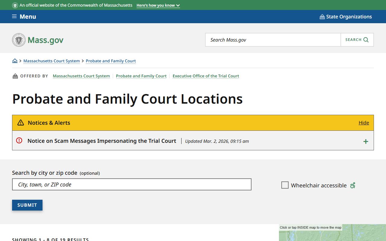 All Massachusetts Probate and Family Court locations for divorce records