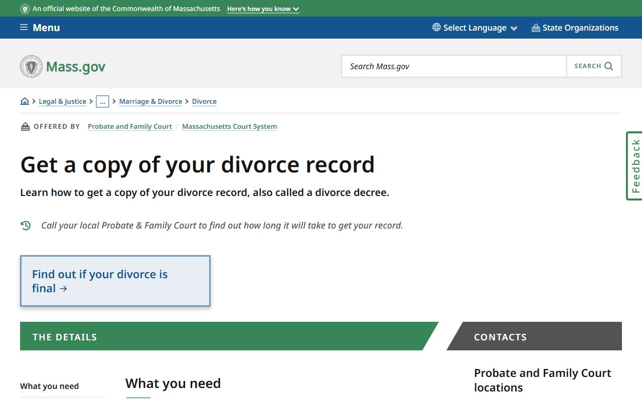 Official guide to obtaining Massachusetts divorce records