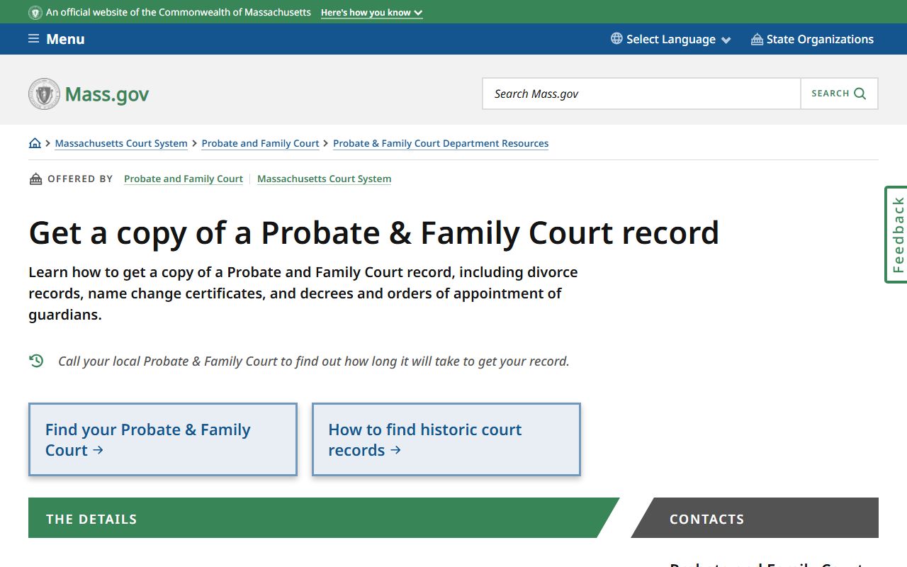 Massachusetts Probate and Family Court records guide